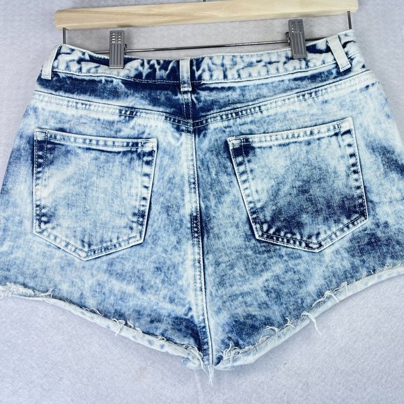 TOPSHOP Womens 30 Tall Stone Acid Wash Denim High Rise Button Fly Shorts Y2K - Picture 7 of 9